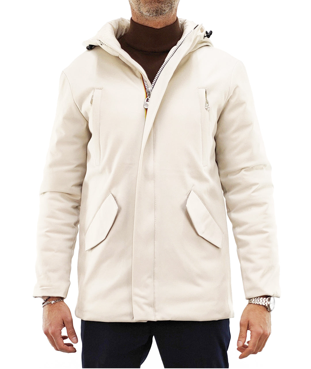 Parka Uomo con Cappuccio colore Panna