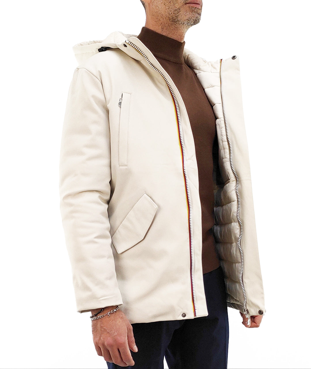 Parka Uomo con Cappuccio colore Panna