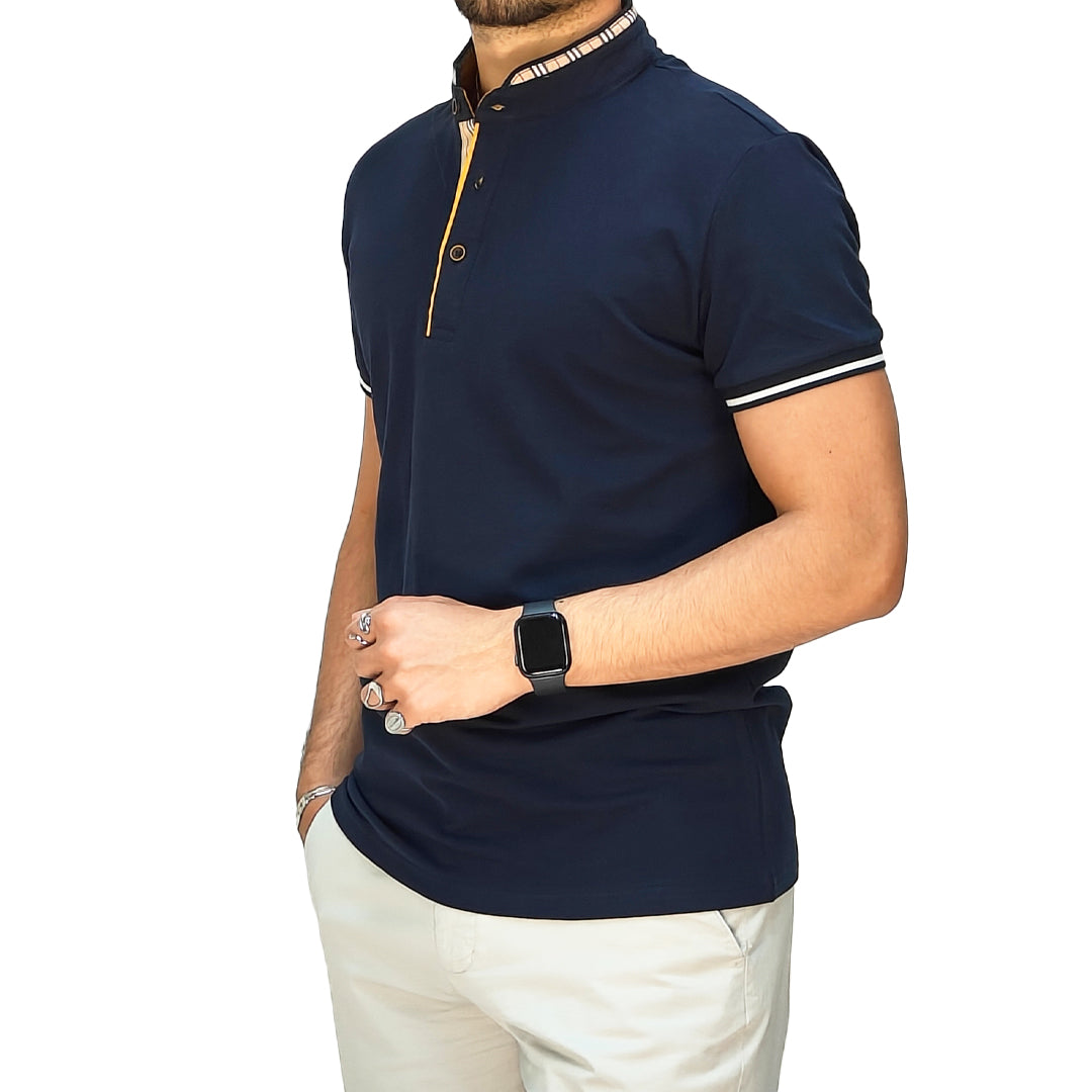 Polo Uomo colletto alla Coreana slim fit colore Blu notte