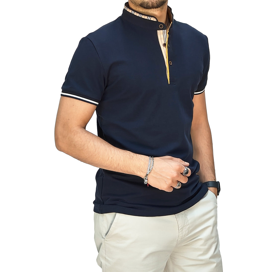 Polo Uomo colletto alla Coreana slim fit colore Blu notte