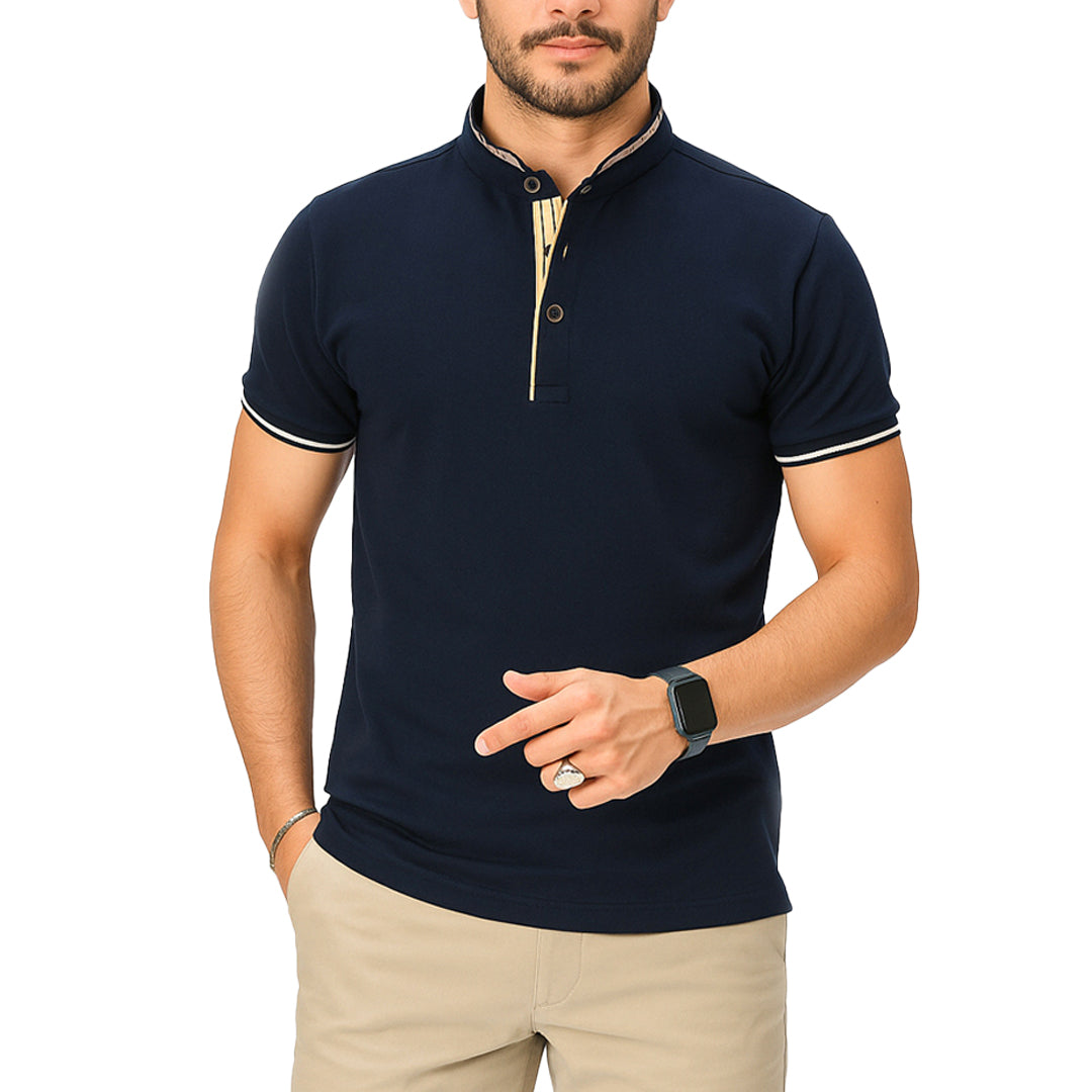 Polo Uomo colletto alla Coreana slim fit colore Blu notte