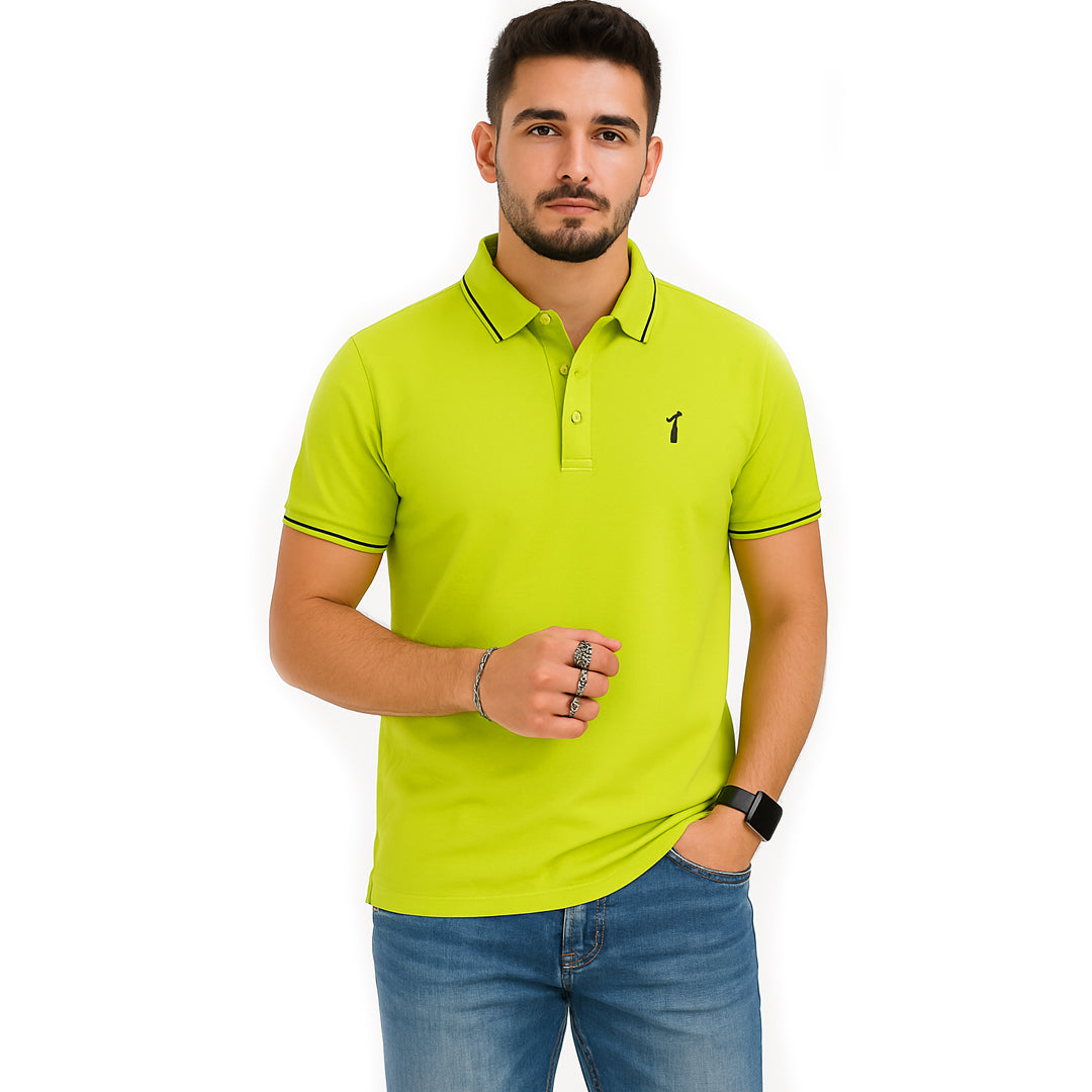 Polo Uomo Manica Corta in Piquet Verde Fluo – RDV Abbigliamento