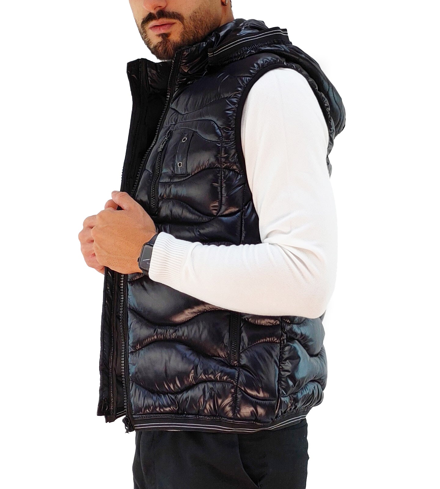 Giubbotto Smanicato Uomo con Cappuccio rimovibile