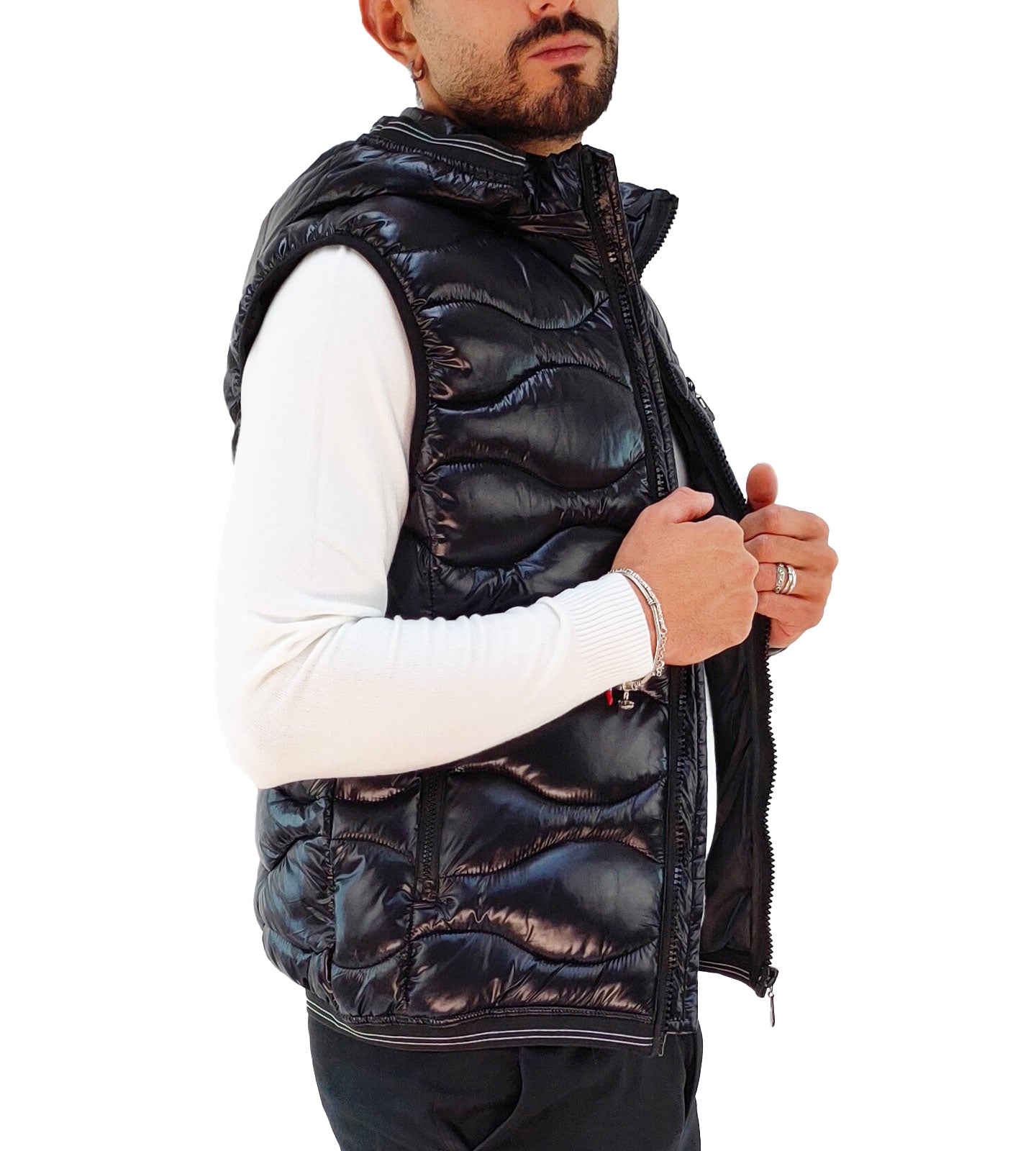 Giubbotto Smanicato Uomo con Cappuccio rimovibile