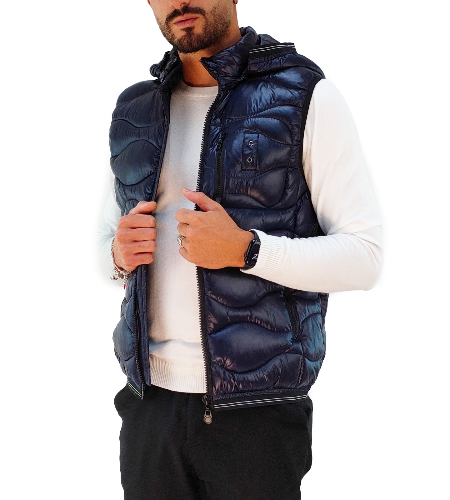 Giubbotto Smanicato Uomo con Cappuccio rimovibile