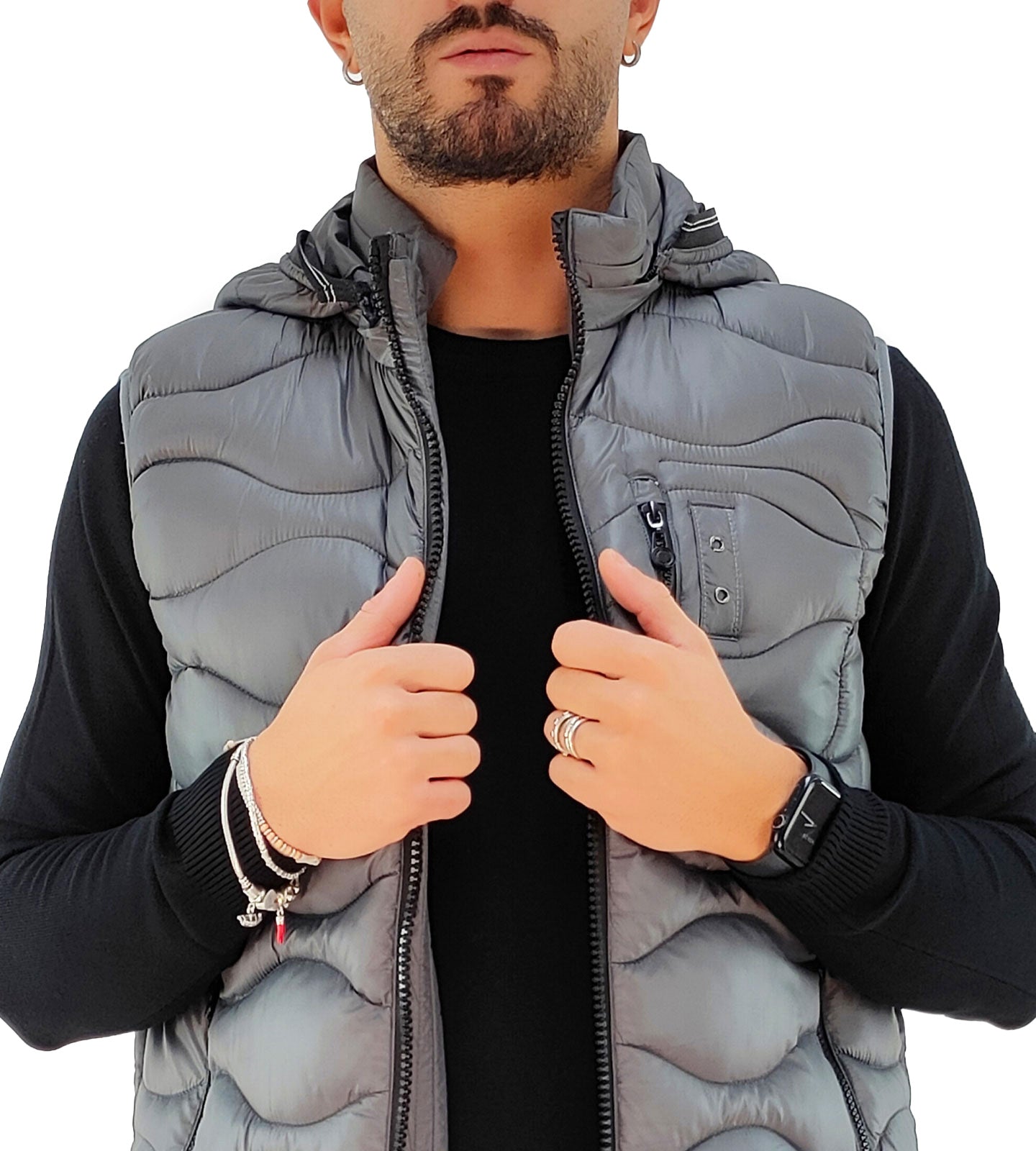 Giubbotto Smanicato Uomo con Cappuccio rimovibile