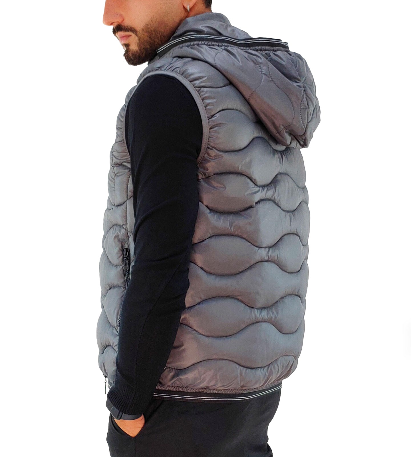 Giubbotto Smanicato Uomo con Cappuccio rimovibile