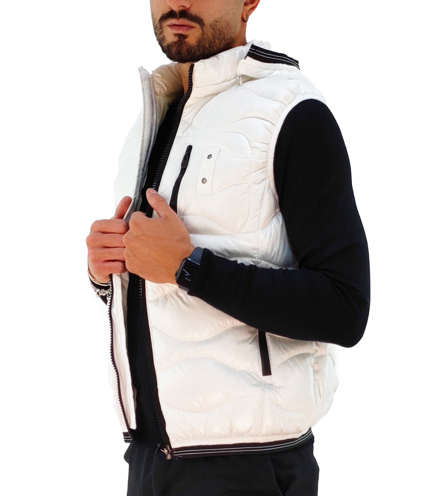 Giubbotto Smanicato Uomo con Cappuccio rimovibile