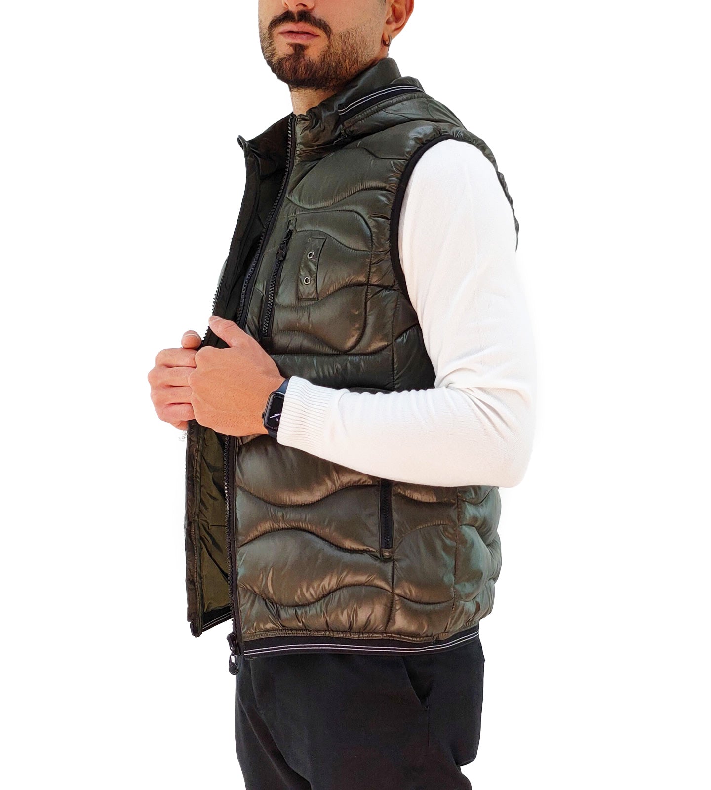 Giubbotto Smanicato Uomo con Cappuccio rimovibile