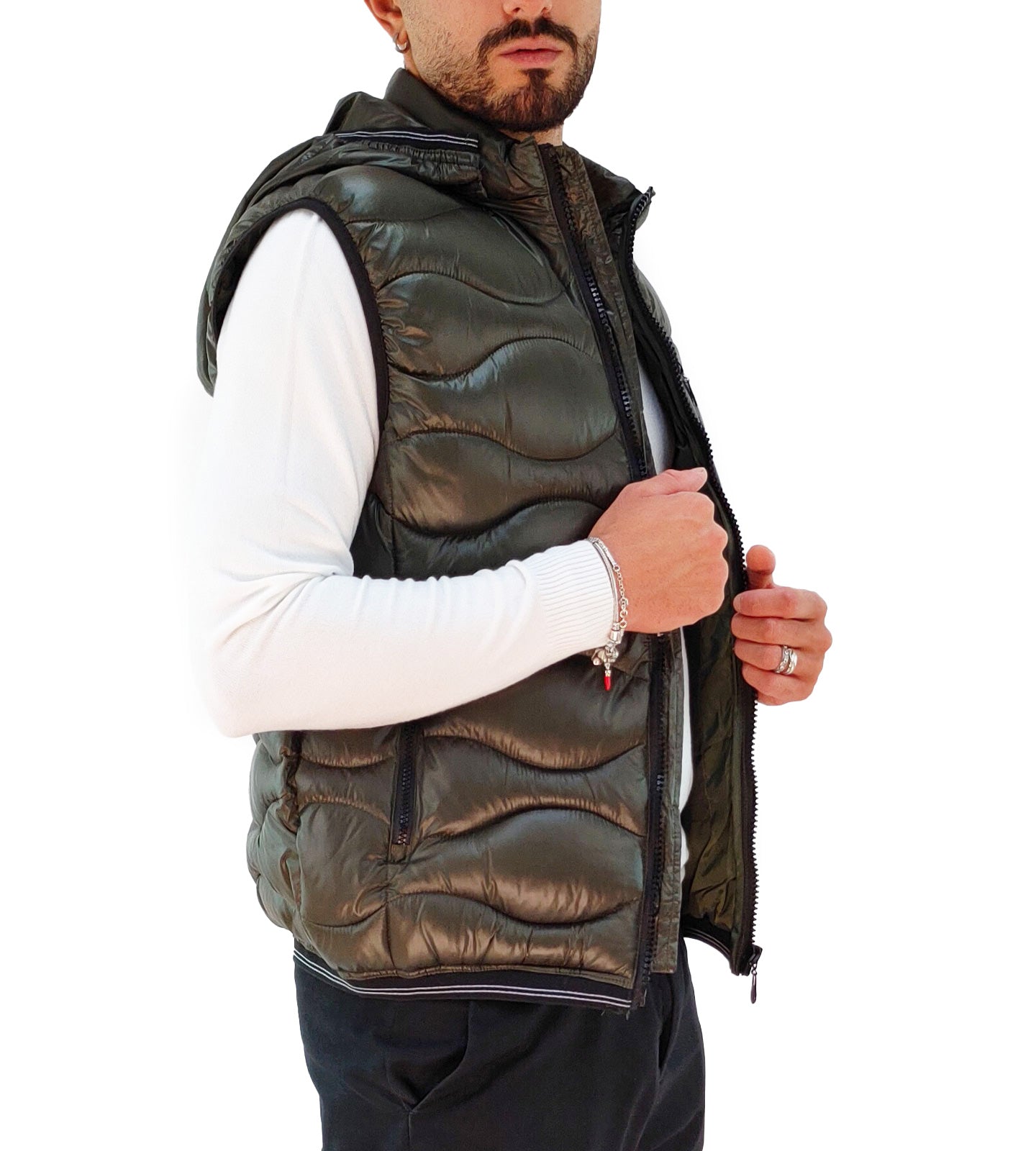 Giubbotto Smanicato Uomo con Cappuccio rimovibile