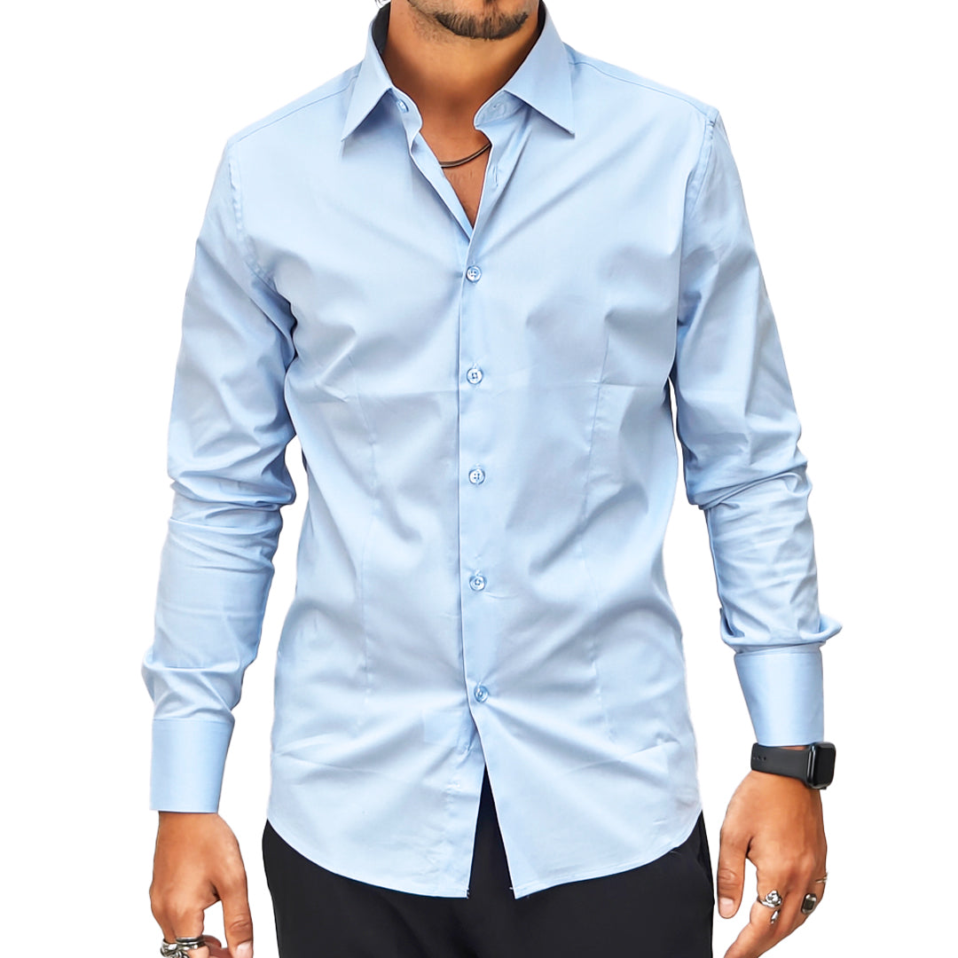 Camicia Uomo collo classico, slim fit colore celeste