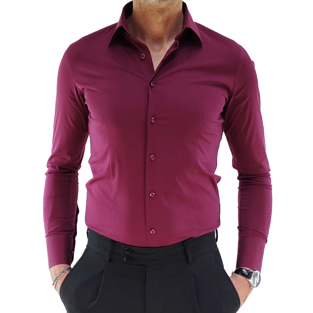 Camicia uomo collo classico colore Bordeaux