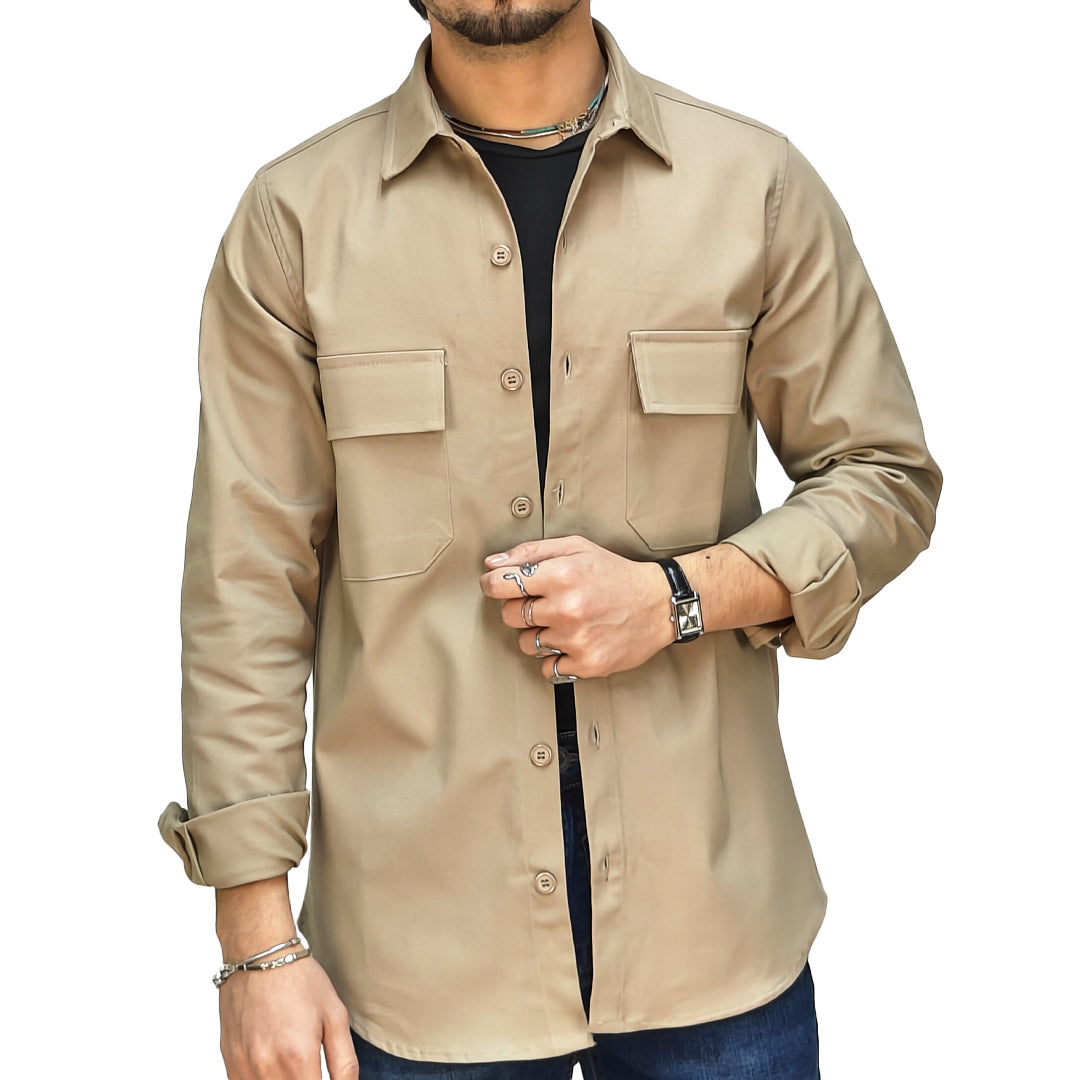 Camicia Invernale Uomo Beige in Stile Giacca