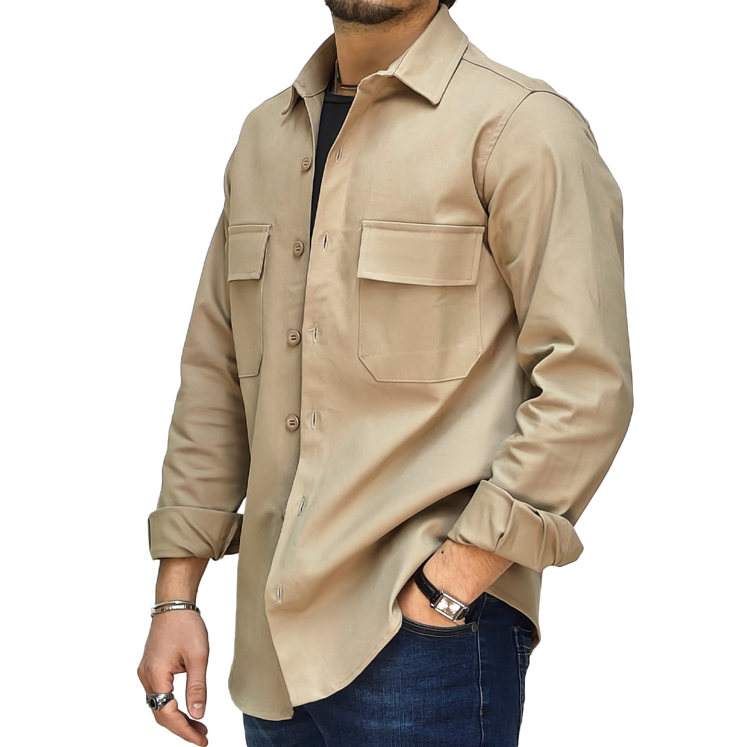 Camicia Invernale Uomo Beige in Stile Giacca