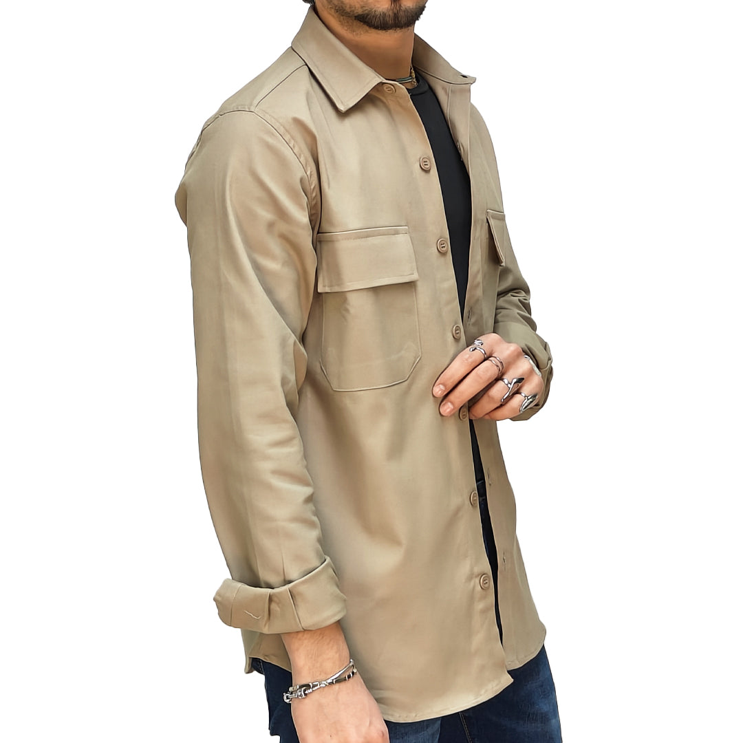 Camicia Invernale Uomo Beige in Stile Giacca