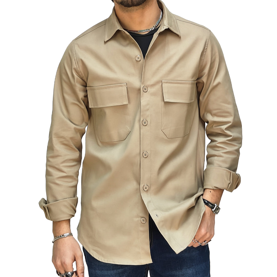 Camicia Invernale Uomo Beige in Stile Giacca