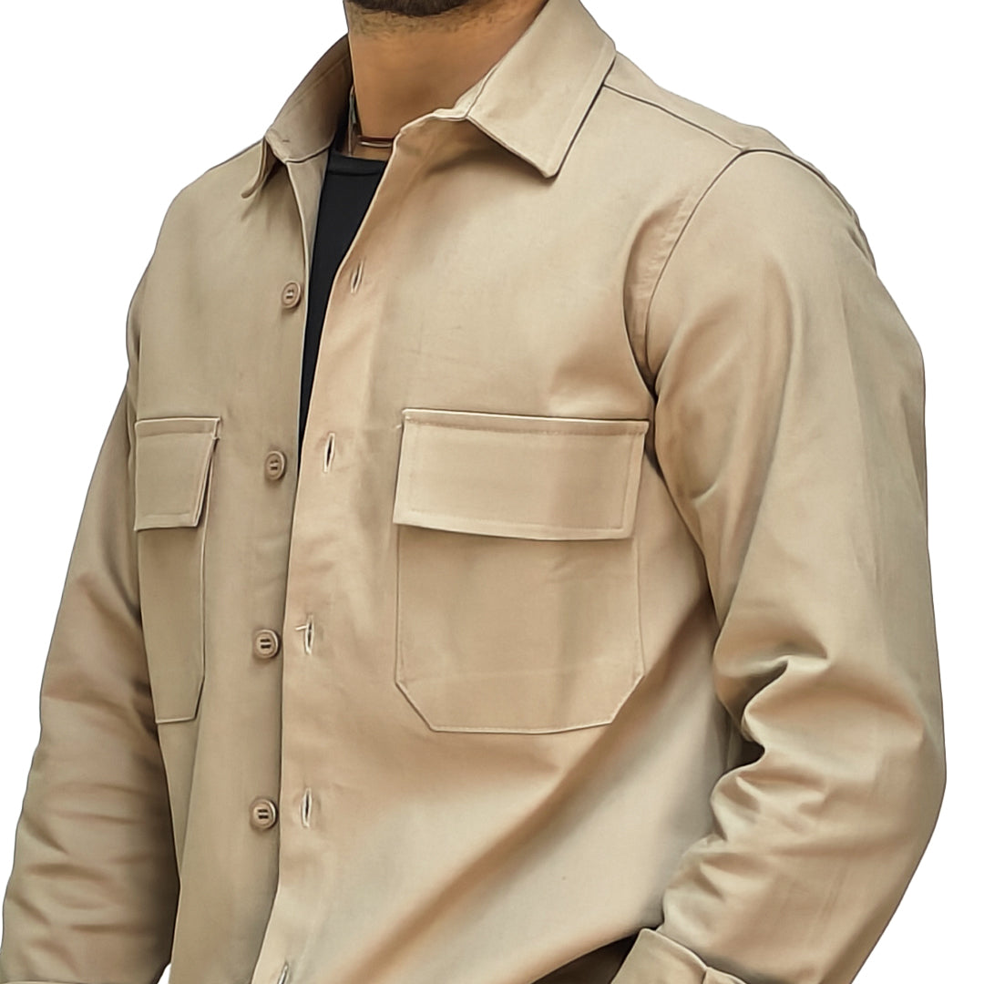 Camicia Invernale Uomo Beige in Stile Giacca