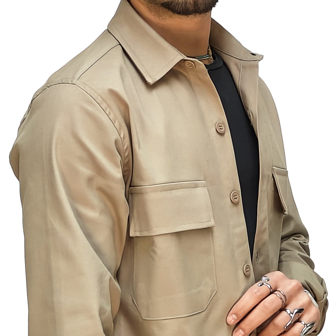 Camicia Invernale Uomo Beige in Stile Giacca