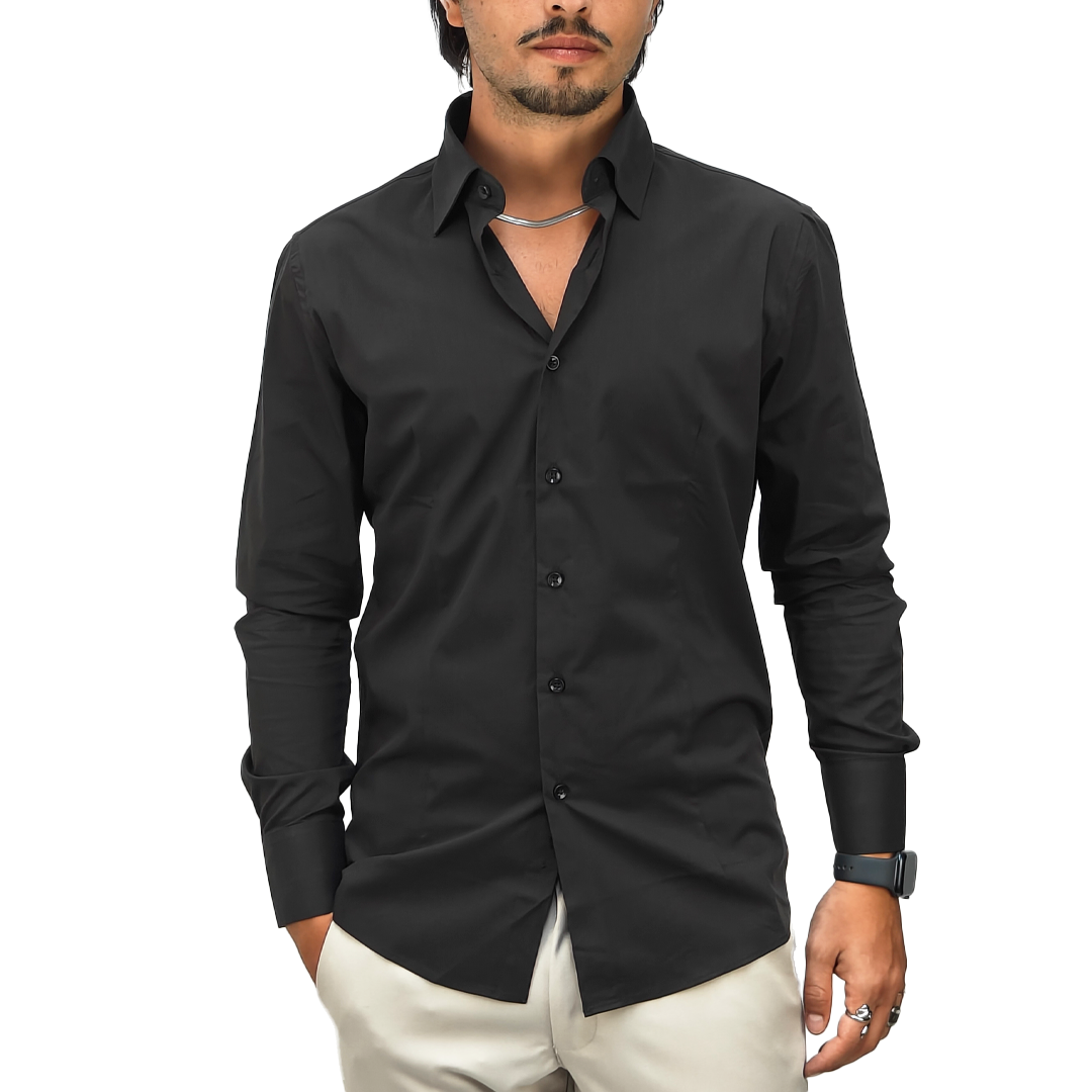 Camicia Uomo collo classico slim fit colore nero RDV Abbigliamento