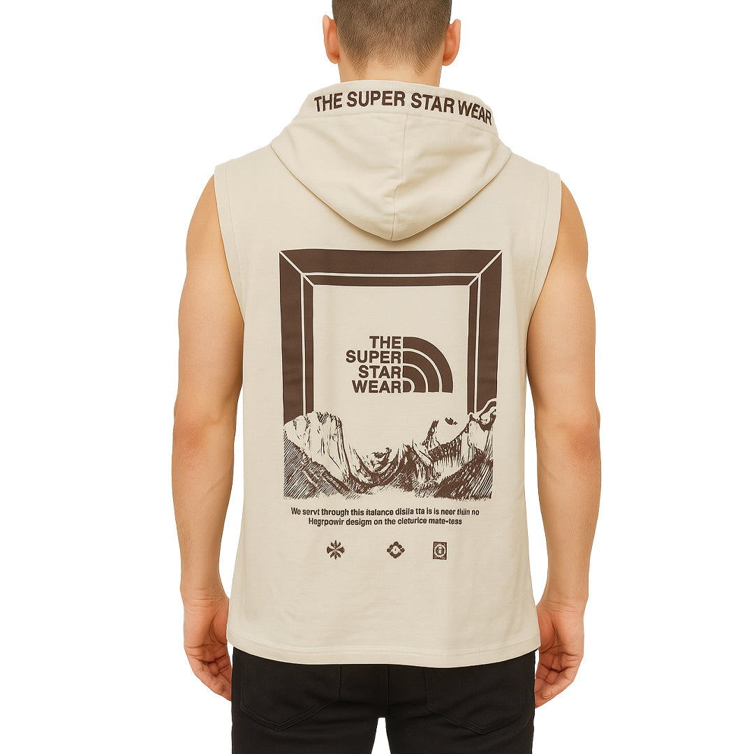 Felpa Smanicata con Cappuccio – Beige “The Super Star Wear”