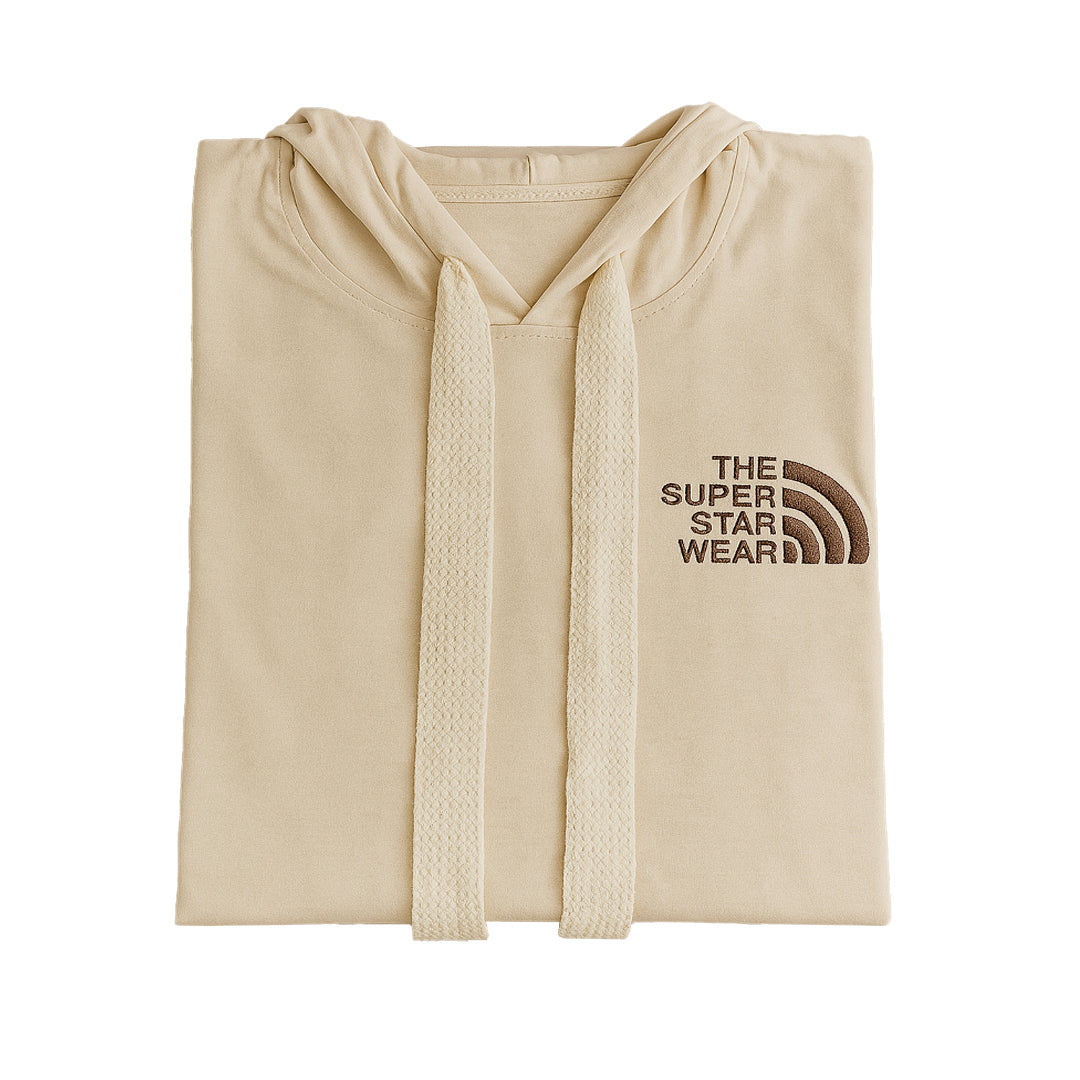 Felpa Smanicata con Cappuccio – Beige “The Super Star Wear”