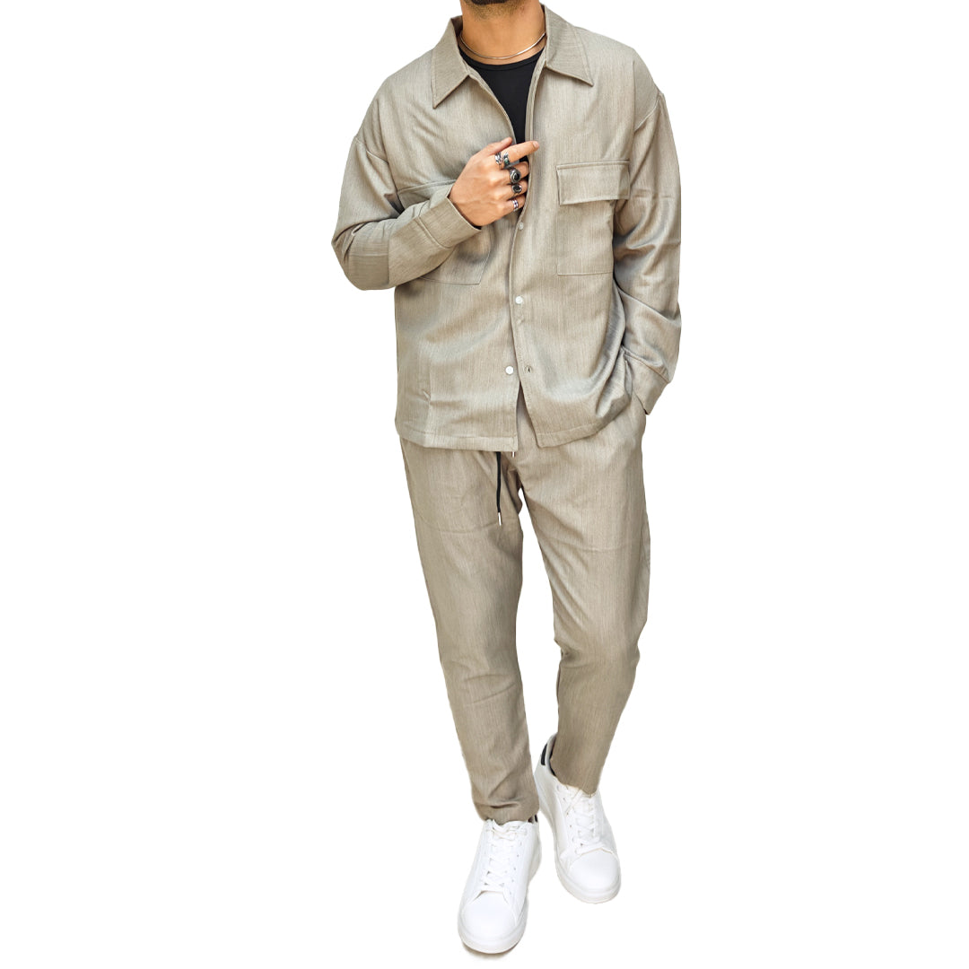 Completo Uomo Due Pezzi - Giacca Camicia + Pantalone | Beige |