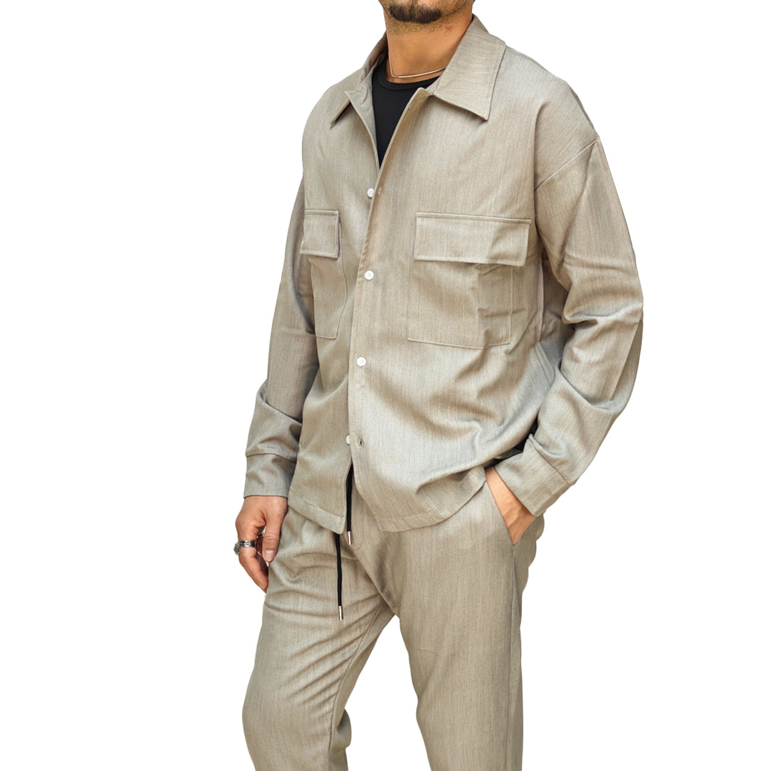 Completo Uomo Due Pezzi - Giacca Camicia + Pantalone | Beige |