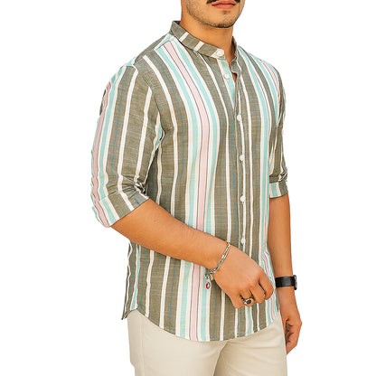 Camicia Uomo Estiva a Righe in Lino e Cotone – Collo Coreana | RDV Abbigliamento