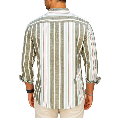 Camicia Uomo Estiva a Righe in Lino e Cotone – Collo Coreana | RDV Abbigliamento