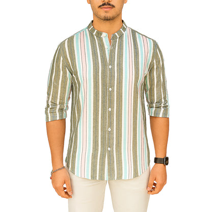 Camicia Uomo Estiva a Righe in Lino e Cotone – Collo Coreana | RDV Abbigliamento