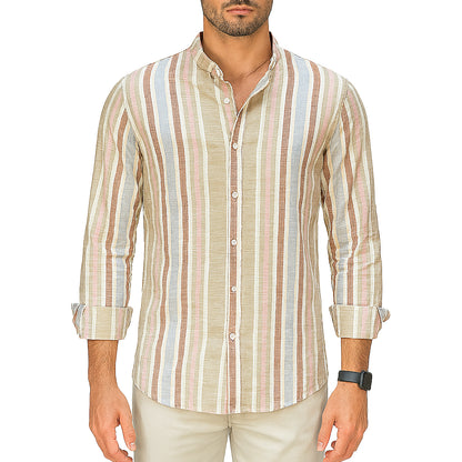 Camicia Uomo Estiva a Righe in Lino e Cotone – Collo Coreana | RDV Abbigliamento