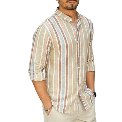 Camicia Uomo Estiva a Righe in Lino e Cotone – Collo Coreana | RDV Abbigliamento