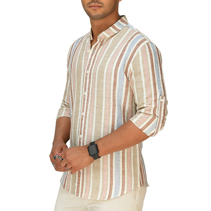 Camicia Uomo Estiva a Righe in Lino e Cotone – Collo Coreana | RDV Abbigliamento