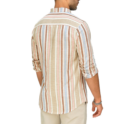 Camicia Uomo Estiva a Righe in Lino e Cotone – Collo Coreana | RDV Abbigliamento