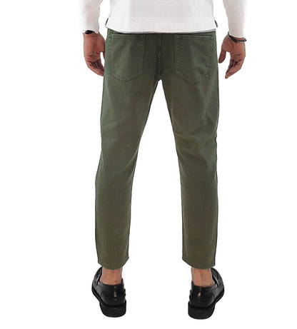 Pantalone di Jeans Verde con Strappi Lunghezza Capri