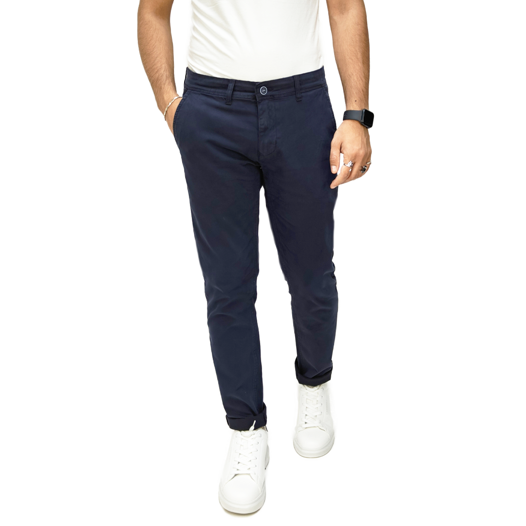 Pantaloni Chino Uomo Cotone Autunnale Blu