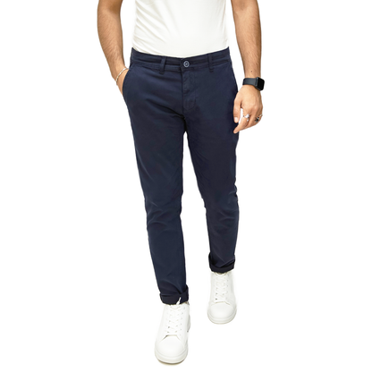 Pantaloni Chino Uomo Cotone Autunnale Blu