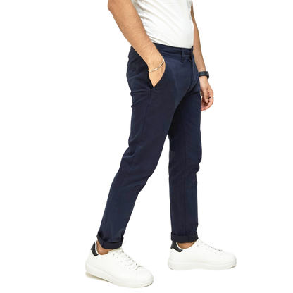 Pantaloni Chino Uomo Cotone Autunnale Blu