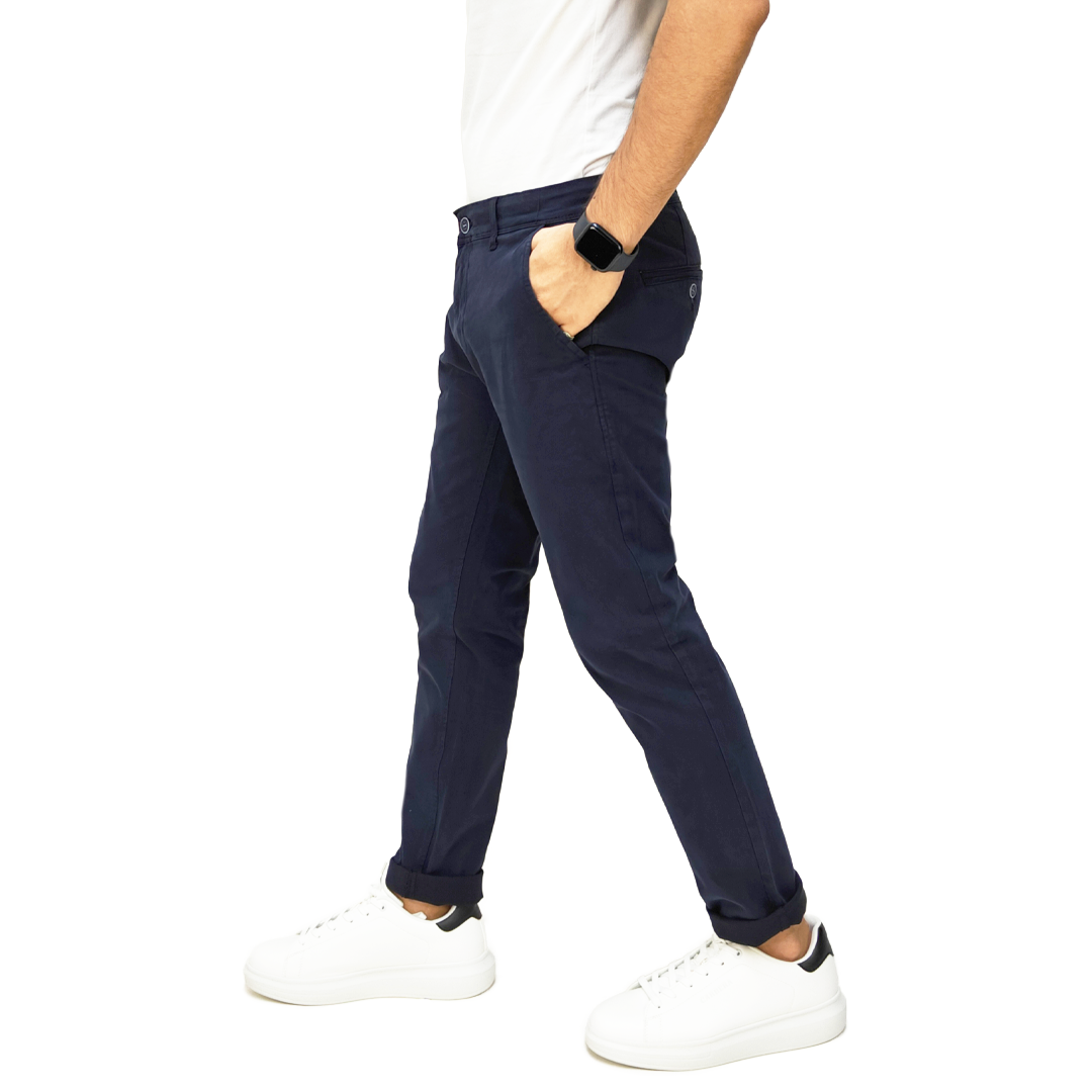 Pantaloni Chino Uomo Cotone Autunnale Blu