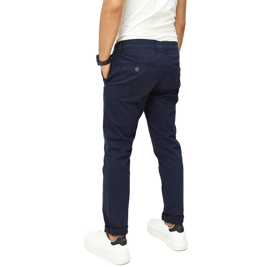 Pantaloni Chino Uomo Cotone Autunnale Blu