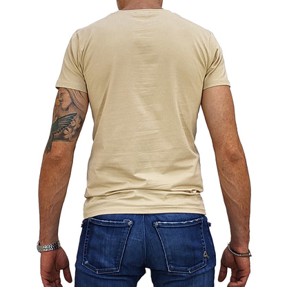 T-shirt manica corta slim fit Celeste e Crema