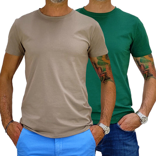 2 T-shirt manica corta slim fit Verde Gucci e Beige