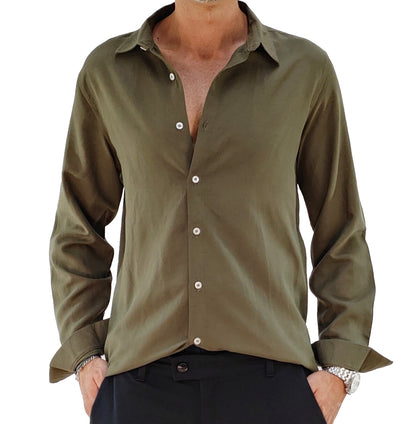 Camicia in Morbida Viscosa e Lino colore Verde