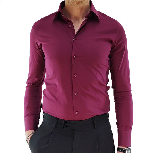 Camicia uomo collo classico colore Bordeaux