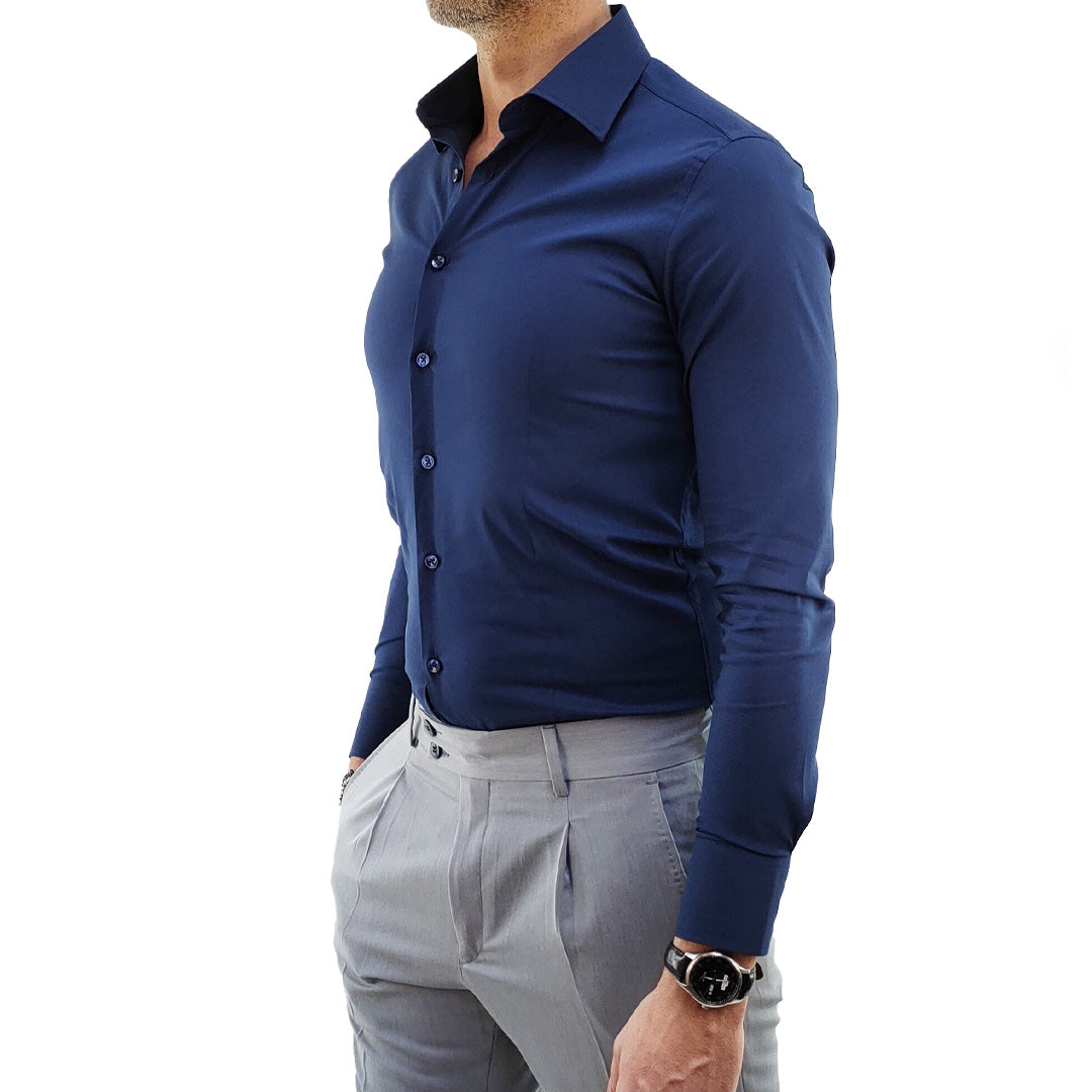 Camicia uomo collo classico colore Blu notte