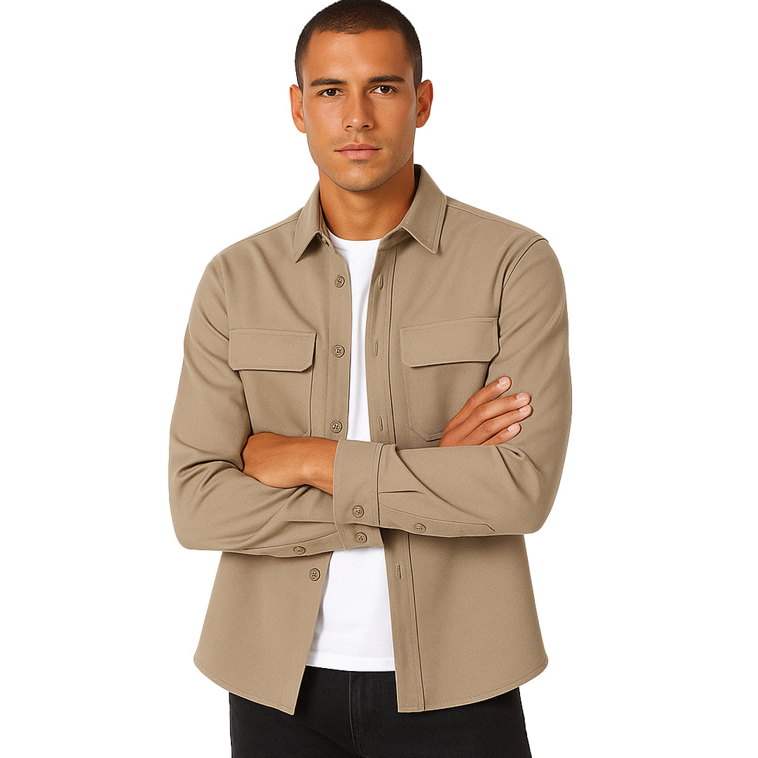 Camicia Invernale Uomo Beige in Stile Giacca
