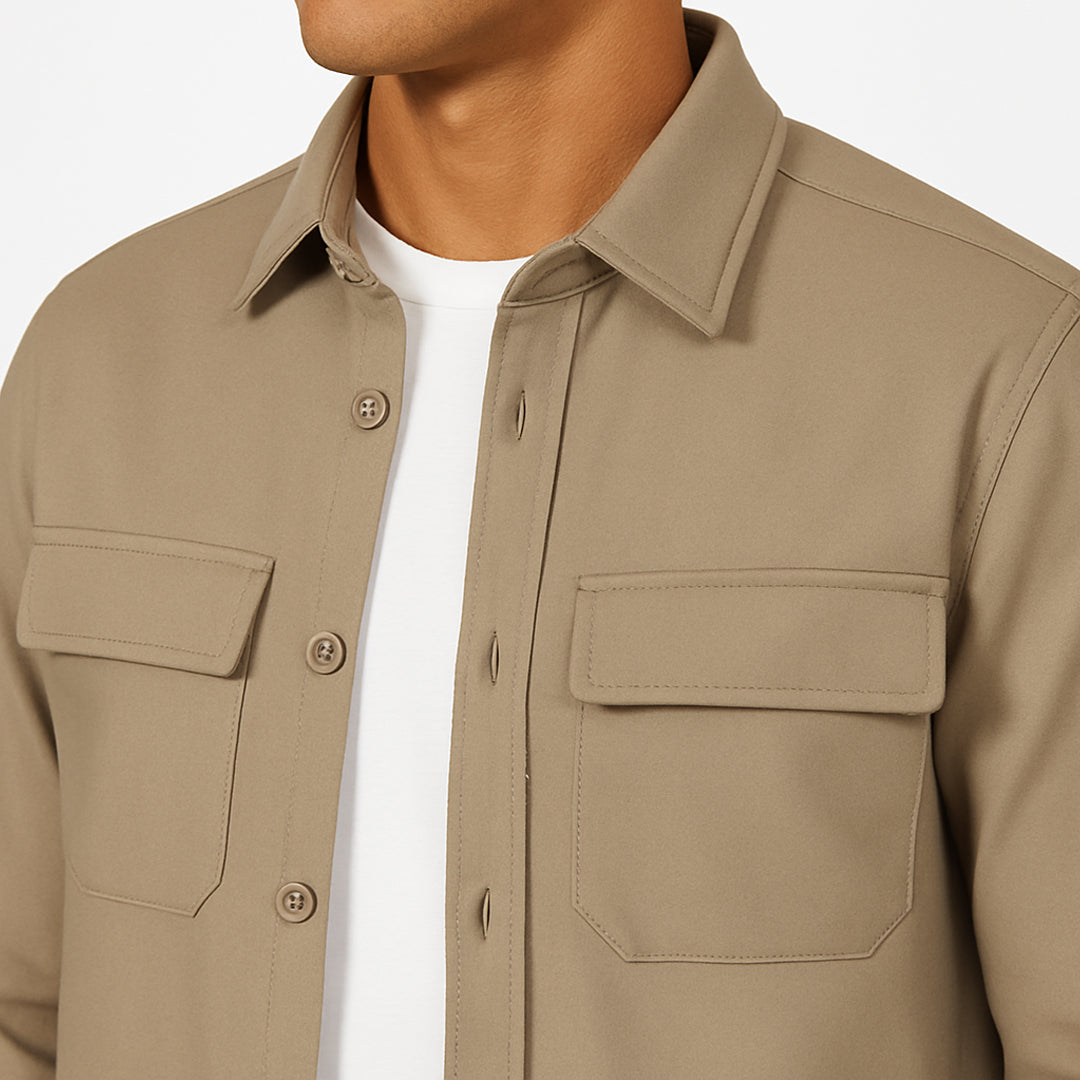 Camicia Invernale Uomo Beige in Stile Giacca