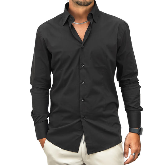 Camicia Uomo collo classico, slim fit colore nero