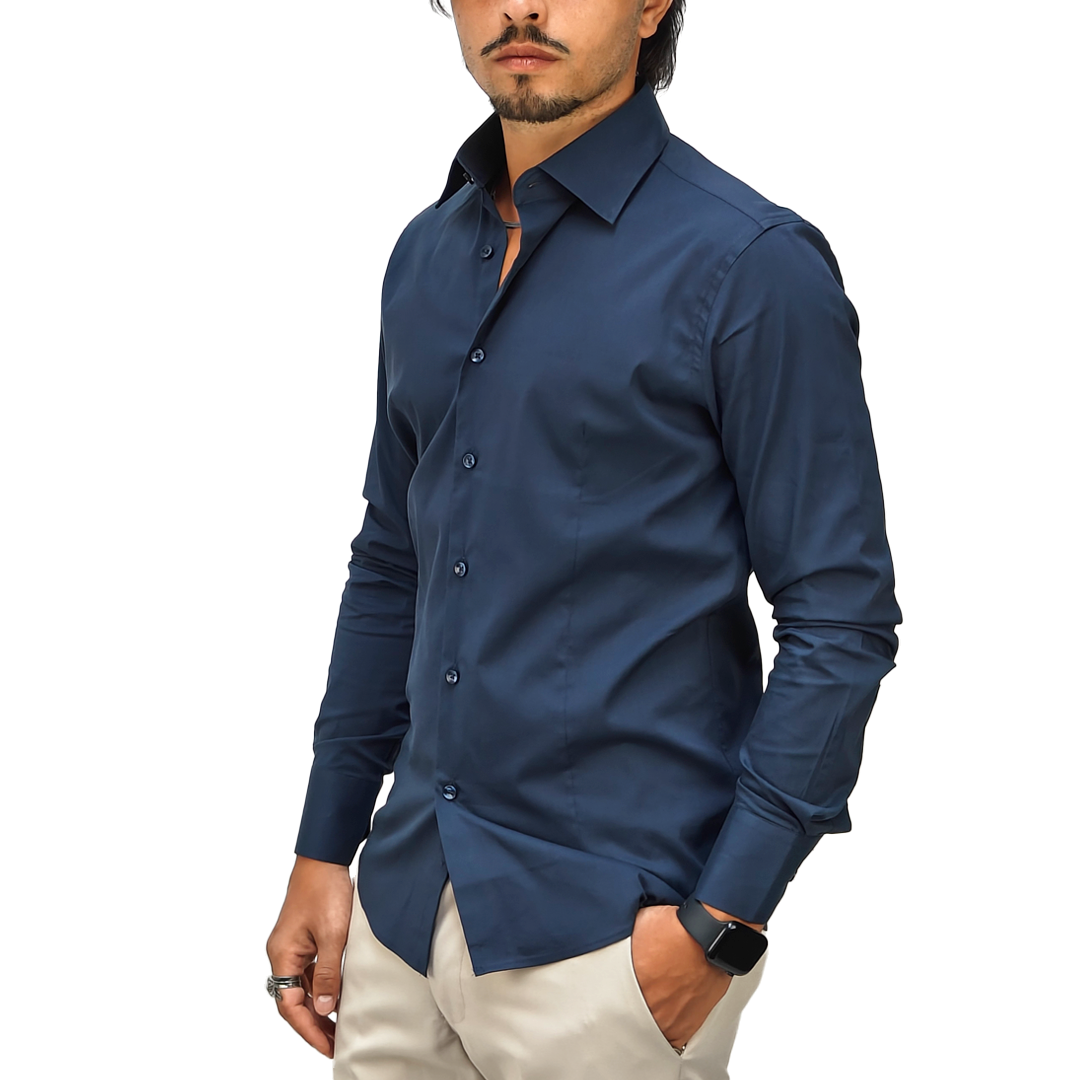 Camicia Uomo collo classico, slim fit colore blu