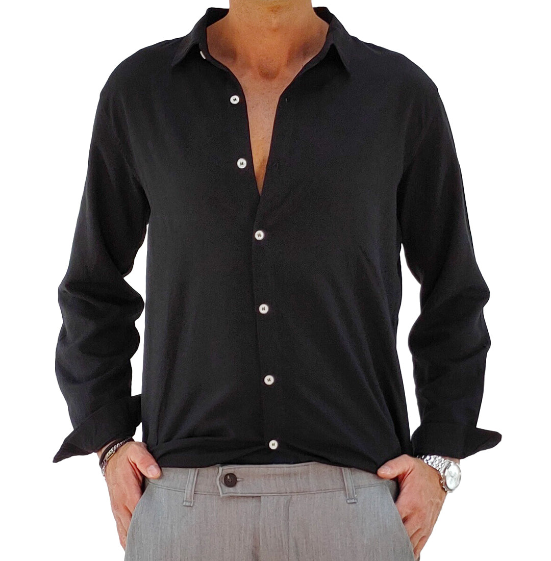 Camicia in Morbida Viscosa e Lino, colore Nero